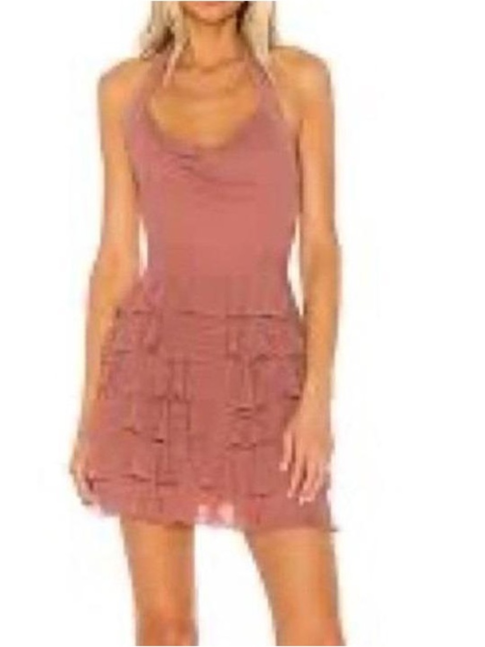 NBD mauve Halter Ruffle Mini Dress